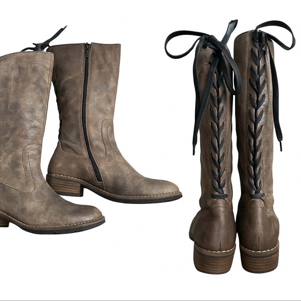 Wolky Pardo Lace-up Distressed Tall Leather Boot Sz 38 Leather
